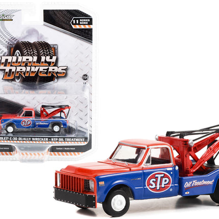 1971 Chevrolet C-30 Dually Wrecker Tow Truck "STP Oil Treatment" Red and Blue "Dually Drivers" Series 11 1/64 Diecast Model Car by Greenlight