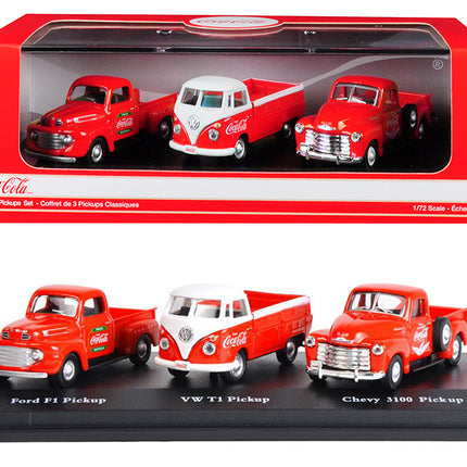 "Classic Pickups" Gift Set of 3 Pickup Trucks "Coca Cola" 1/72 Diecast Model Cars by Motorcity Classics