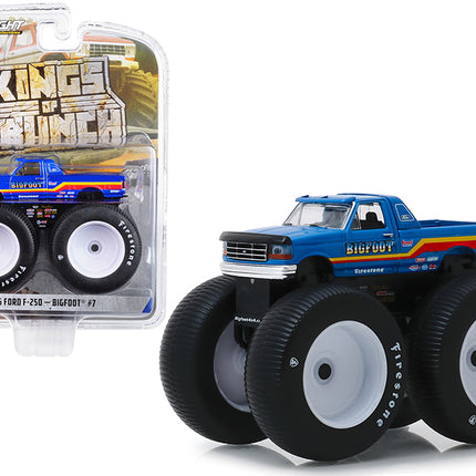 1996 Ford F-250 Monster Truck "Bigfoot #7" Metallic Blue with Stripes "Kings of Crunch" Series 5 1/64 Diecast Model Car by Greenlight