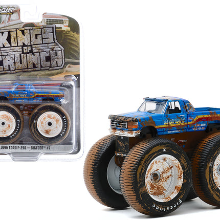 1996 Ford F-250 Monster Truck "Bigfoot #7" Blue (Dirty Version) "Kings of Crunch" Series 7 1/64 Diecast Model Car by Greenlight