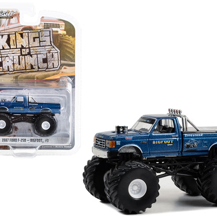 1987 Ford F-250 Monster Truck Blue Metallic "Bigfoot #3" "Kings of Crunch" Series 13 1/64 Diecast Model Car by Greenlight