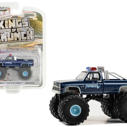 1987 Chevrolet K20 Scottsdale Monster Truck Dark Blue "Enforcer" "Kings of Crunch" Series 14 1/64 Diecast Model Car by Greenlight