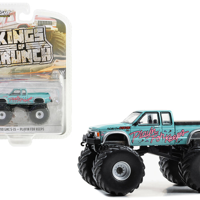 1990 GMC S-15 Monster Truck Light Blue "Playin' for Keeps" "Kings of Crunch" Series 14 1/64 Diecast Model Car by Greenlight