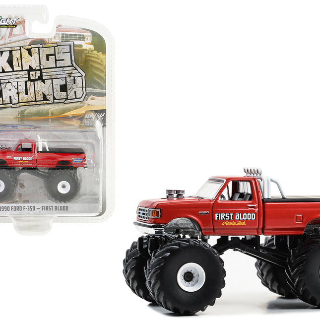 1990 Ford F-350 Monster Truck Red "First Blood" "Kings of Crunch" Series 14 1/64 Diecast Model Car by Greenlight