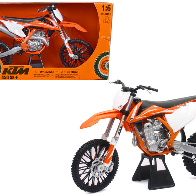 2018 KTM 450 SX-F Dirt Bike Motorcycle Orange and White 1/6 Diecast Model by New Ray