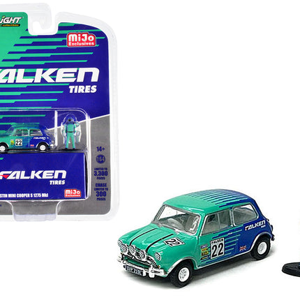 1967 Austin Mini Cooper S 1275 MKI RHD (Right Hand Drive) #22 "Falken Tires" and Driver Figure Limited Edition to 3300 pieces Worldwide 1/64 Diecast Model Car by Greenlight