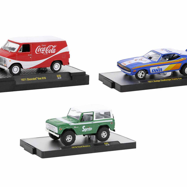 "Sodas" Set of 3 pieces Release 35 Limited Edition to 9250 pieces Worldwide 1/64 Diecast Model Cars by M2 Machines