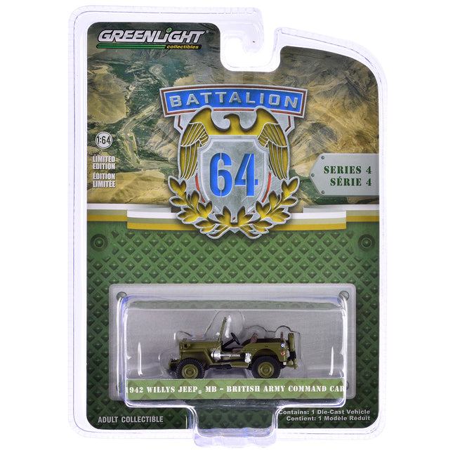 1942 Willys Jeep MB "British Army Command Car" Light Green "Battalion 64" Series 4 1/64 Diecast Model Car by Greenlight