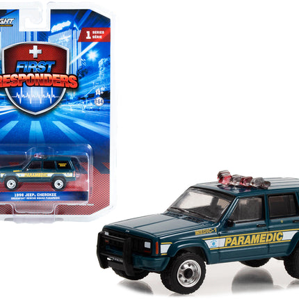 1998 Jeep Cherokee Blue "Greenport Rescue Squad Paramedic Greenport New York" "First Responders" Series 1 1/64 Diecast Model Car by Greenlight