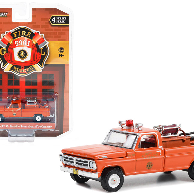 1972 Ford F-250 Pickup Truck with Fire Equipment Hose and Tank Red "Lionville Pennsylvania Fire Company" "Fire & Rescue" Series 4 1/64 Diecast Model Car by Greenlight