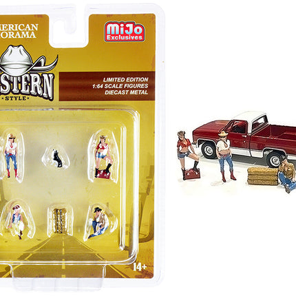 "Western Style" 6 piece Diecast Set (4 Figurines and 2 Accessories) for 1/64 Scale Models by American Diorama