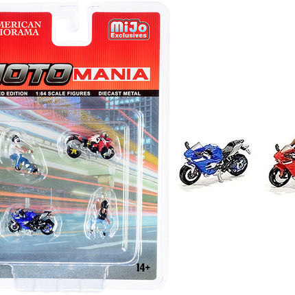 "Motomania" 4 piece Diecast Set (2 Figurines and 2 Motorcycles) for 1/64 Scale Models by American Diorama