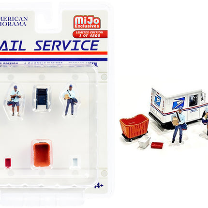 "Mail Service" 6 piece Diecast Set (2 Male Mail Carrier Figurines and 4 Accessories) Limited Edition to 4800 pieces Worldwide for 1/64 Scale Models by American Diorama