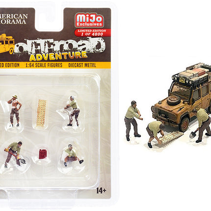 "Off-Road Adventure" 6 piece Diecast Set (4 Male Figurines and 2 Accessories) Limited Edition to 4800 pieces Worldwide for 1/64 Scale Models by American Diorama