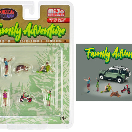 "Family Adventure" 6 piece Diecast Figure Set (4 Figures 1 Dog 1 Tricycle) Limited Edition to 3600 pieces Worldwide 1/64 Scale Models by American Diorama