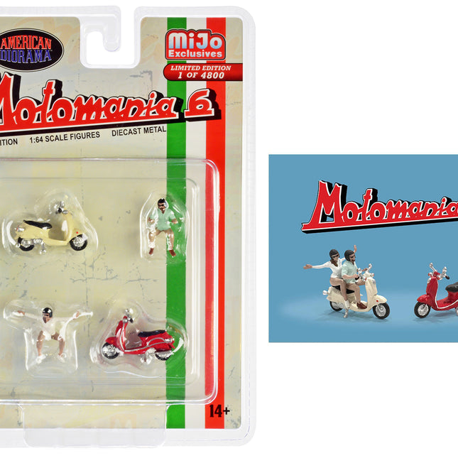 "Motomania 6" 4 piece Diecast Figure Set (2 Figures 2 Scooters) Limited Edition to 4800 pieces Worldwide 1/64 Scale Models by American Diorama