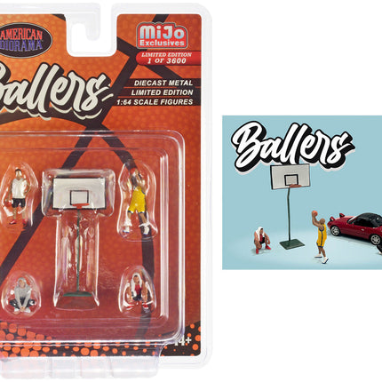 "Ballers" 5 piece Diecast Figure Set (4 Figures 1 Basketball Hoop) Limited Edition to 3600 pieces Worldwide 1/64 Scale Models by American Diorama