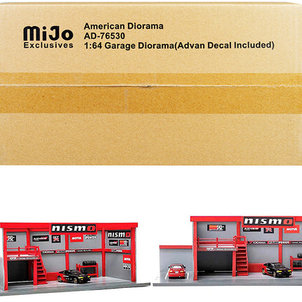 "Garage Diorama Advan" Diorama with Decals for 1/64 Scale Models by American Diorama