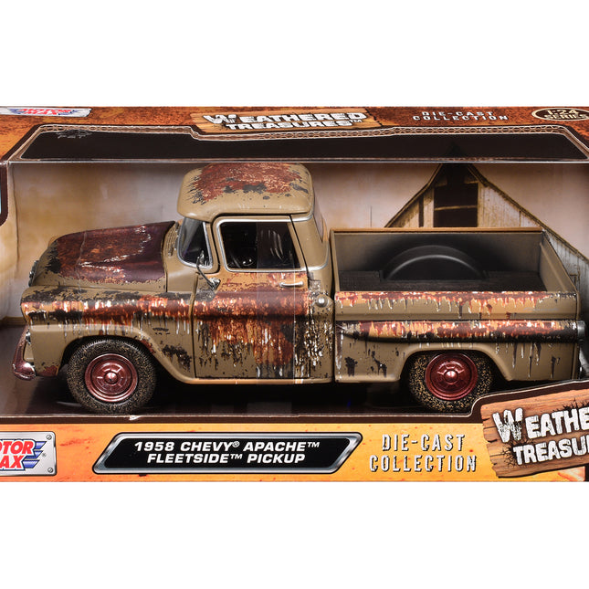 1958 Chevrolet Apache Fleetside Pickup Brown (Rusted) "Weathered Treasures" Series 1/24 Diecast Model Car by Motormax