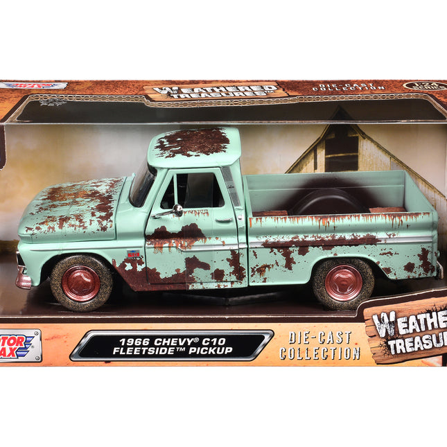 1966 Chevrolet C10 Fleetside Pickup Truck Light Green (Rusted) "Weathered Treasures" Series 1/24 Diecast Model Car by Motormax