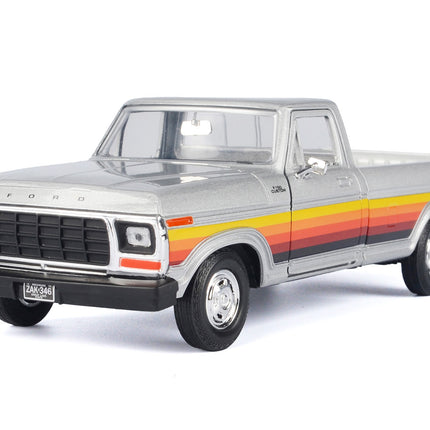 1979 Ford F-150 Custom Pickup Truck Silver Metallic with Side Stripes "American Classics" Series 1/24 Diecast Model Car by Motormax