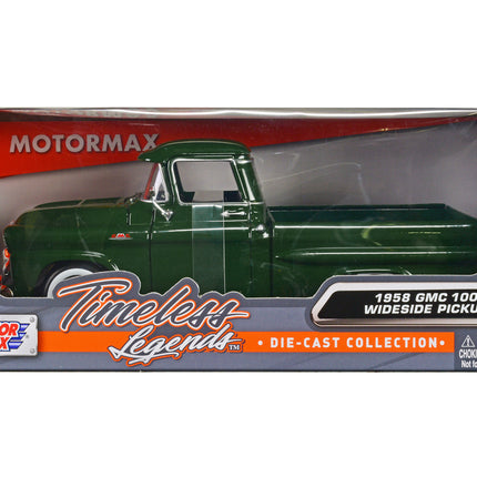 1958 GMC 100 Wideside Pickup Truck Green "Timeless Legends" Series 1/24 Diecast Model Car by Motormax