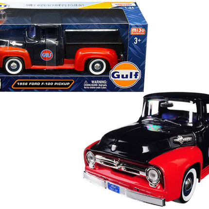 1956 Ford F-100 Pickup Truck "Gulf" Dark Blue and Red 1/24 Diecast Model Car by Motormax