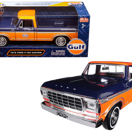 1979 Ford F-150 Custom Pickup Truck "Gulf" Dark Blue and Orange 1/24 Diecast Model Car by Motormax