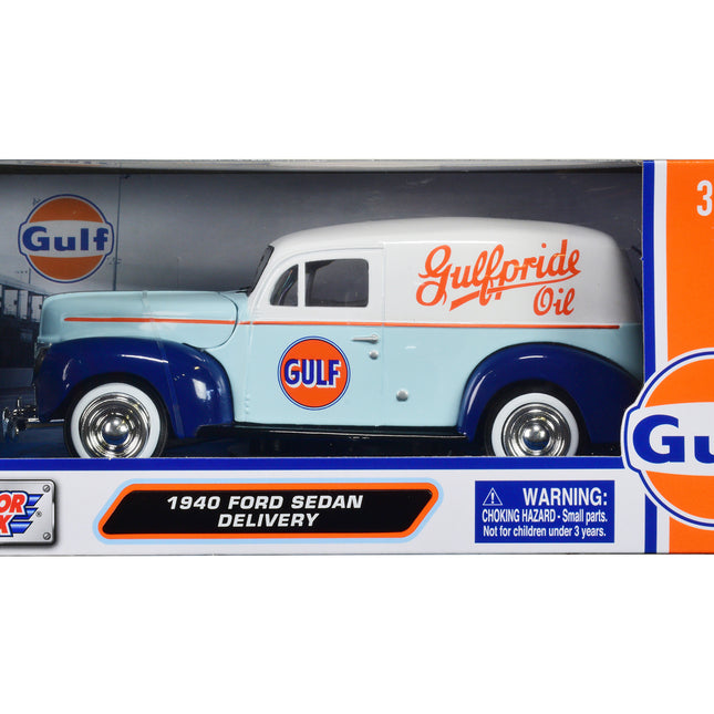 1940 Ford Sedan Delivery Light Blue and White "Gulf Oil-Gulfpride" "Gulf Die-Cast Collection" 1/24 Diecast Model Car by Motormax