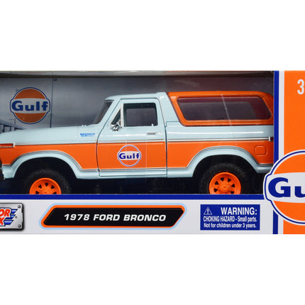 1978 Ford Bronco Light Blue and Orange "Gulf Oil" "Gulf Die-Cast Collection" 1/24 Diecast Model Car by Motormax