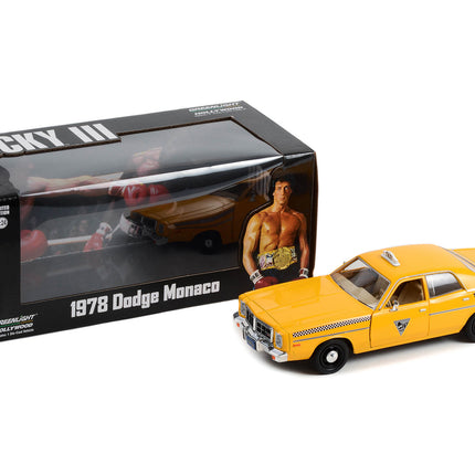 1978 Dodge Monaco Taxi "City Cab Co." Yellow "Rocky III" (1982) Movie 1/24 Diecast Model Car by Greenlight