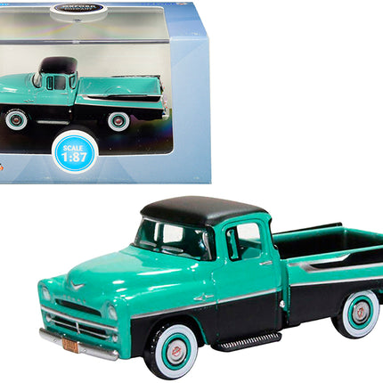 1957 Dodge D100 Sweptside Pickup Truck Turquoise and Jewel Black 1/87 (HO) Scale Diecast Model Car by Oxford Diecast