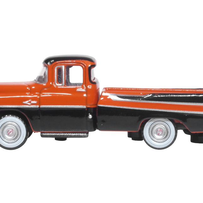 1957 Dodge D100 Sweptside Pickup Truck Omaha Orange and Jewel Black 1/87 (HO) Scale Diecast Model Car by Oxford Diecast