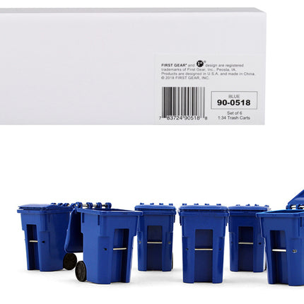 Set of 6 Blue Garbage Trash Bin Containers Replica 1/34 Models by First Gear