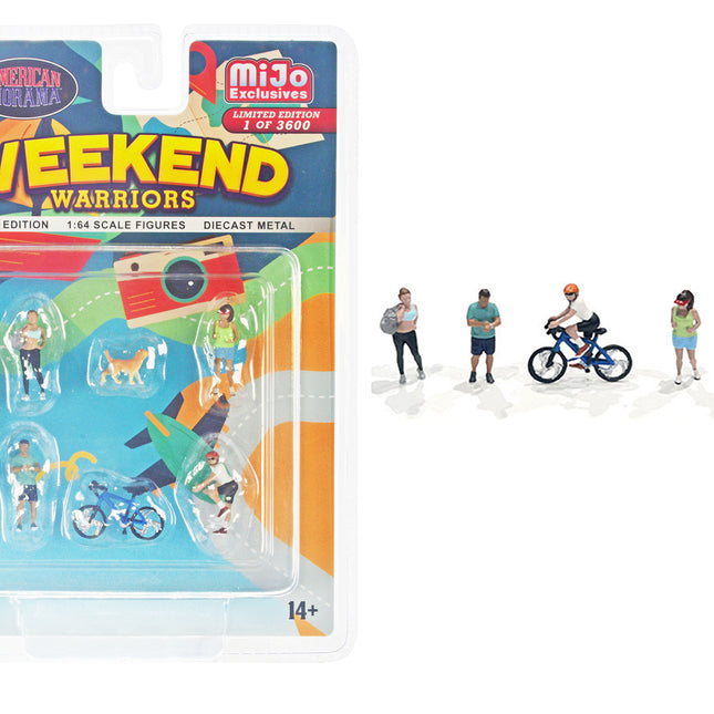 "Weekend Warriors" 6 piece Diecast Figure Set (4 Figures 1 Dog 1 Bicycle) Limited Edition to 2400 pieces Worldwide for 1/64 Scale Models by American Diorama