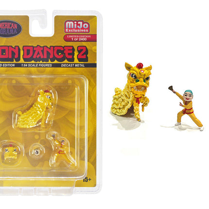 "Lion Dance 2" 4 piece Diecast Figure Set (1 Figures 1 Lion 2 Accessories) Limited Edition to 2400 pieces Worldwide for 1/64 Scale Models by American Diorama