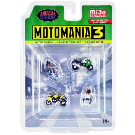 "Motomania 3" 4 piece Diecast Set (2 Figures and 2 Motorcycles) Limited Edition to 4800 pieces Worldwide for 1/64 Scale Models by American Diorama