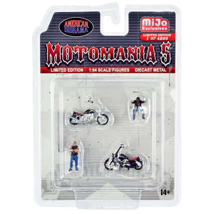 "Motomania 5" 4 piece Diecast Set (2 Figures and 2 Motorcycles) Limited Edition to 4800 pieces Worldwide for 1/64 Scale Models by American Diorama