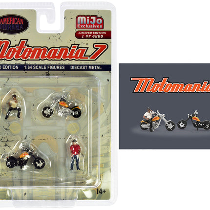 "Motomania 7" 4 piece Diecast Figure Set (2 Figures 2 Motorcycles) Limited Edition to 4800 pieces Worldwide for 1/64 scale models by American Diorama