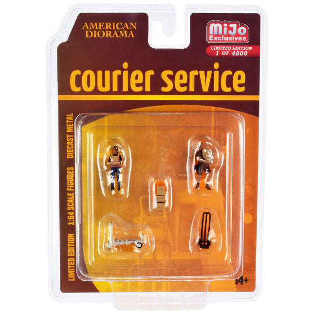 "Courier Service" 5 Piece Diecast Figures Set (2 Worker Figures and 3 accessories) Limited Edition to 4800 pieces Worldwide for 1/64 Scale Models by American Diorama