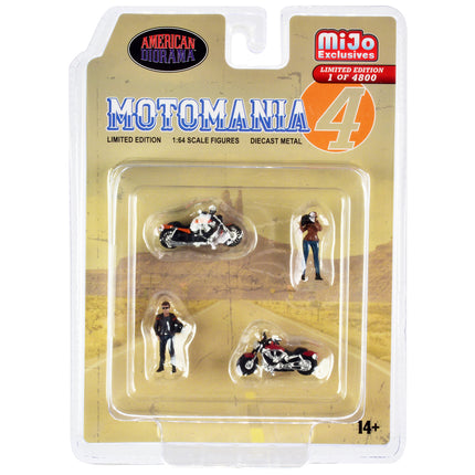 "Motomania 4" 4 piece Diecast Set (2 Figures and 2 Motorcycles) Limited Edition to 4800 pieces Worldwide 1/64 Scale Models by American Diorama