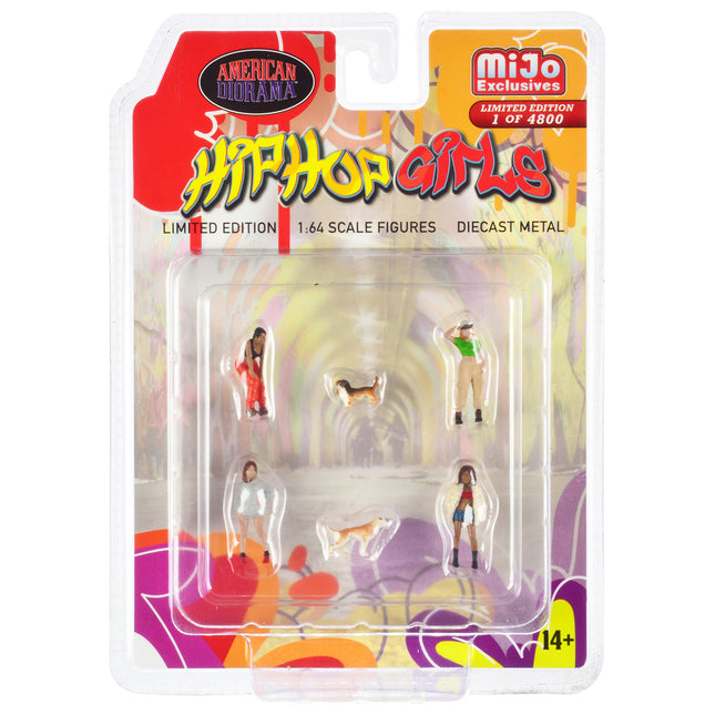 "Hip Hop Girls" 6 piece Diecast Set (4 Women 2 Dog Figures) Limited Edition to 4800 pieces Worldwide 1/64 Scale Models by American Diorama