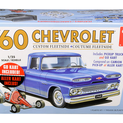 Skill 2 Model Kit 1960 Chevrolet Custom Fleetside Pickup Truck with Go Kart 1/25 Scale Model by AMT