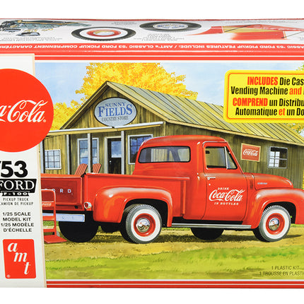 Skill 3 Model Kit 1953 Ford F-100 Pickup Truck "Coca-Cola" with Vending Machine and Dolly 1/25 Scale Model by AMT