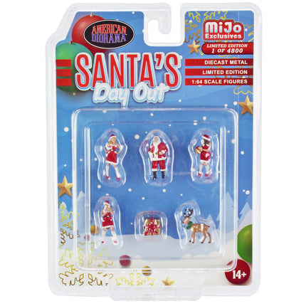 "Santa's Day Out" 6 piece Diecast Set (1 Man 2 Women 1 Reindeer 1 Present Figures and Accessories) Limited Edition to 4800 pieces Worldwide 1/64 Scale Models by American Diorama