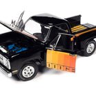 1980 Dodge D150 Pick-M-Up Utiline Pickup Truck Black with Stripes 1/18 Diecast Model Car by Auto World