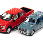 2018 Ford F-150 Pickup Truck Red and 1984 Dodge Caravan Minivan Blue Metallic 