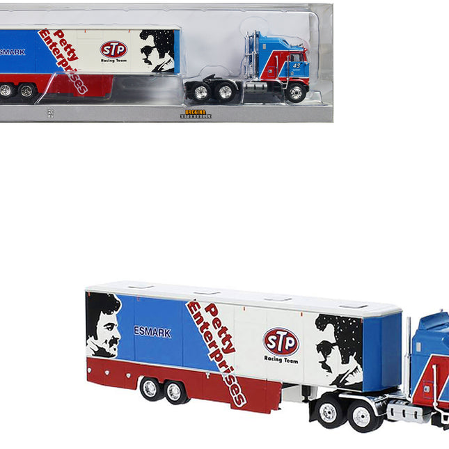 1980 Kenworth K-100 COE Aerodyne Transporter Blue and Red "STP Racing Team - Petty Enterprises" 1/87 (HO) Scale Model Car by Brekina