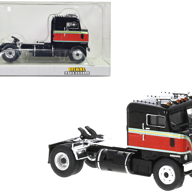 1950 Kenworth Bullnose Truck Tractor Black with Red Stripes 1/87 (HO) Scale Model Car by Brekina