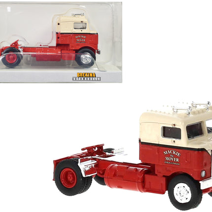 1950 Kenworth Bullnose Truck Tractor Red and Beige "Mackie the Mover" 1/87 (HO) Scale Model Car by Brekina